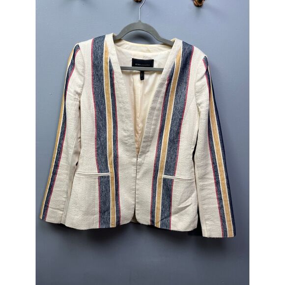 BCBGMaxazria Blazer womens small Cream striped Jacket pockets Office‎ - Picture 1 of 7